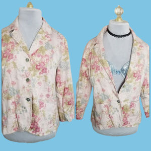 Vintage 90s Soft Girl Floral Blazer Cotton Romantic Fairy Light Academia Large